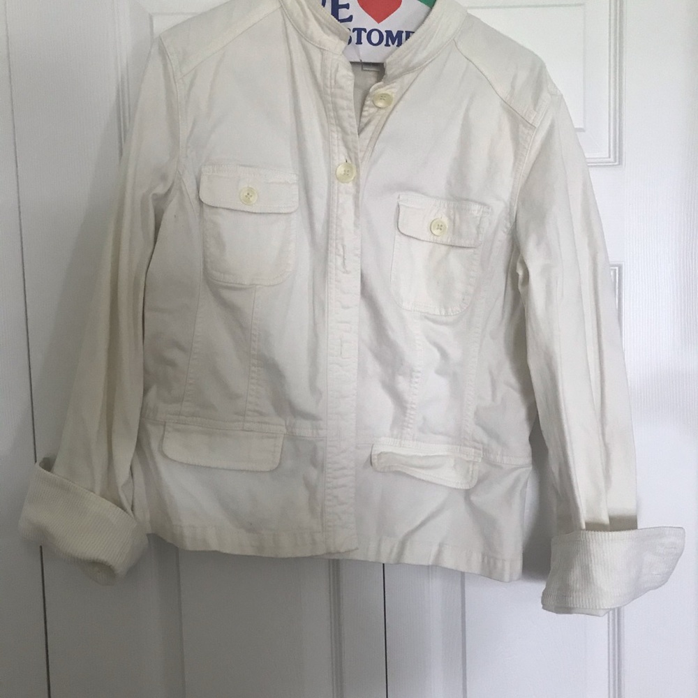 Talbots cream blazer with corduroy detail